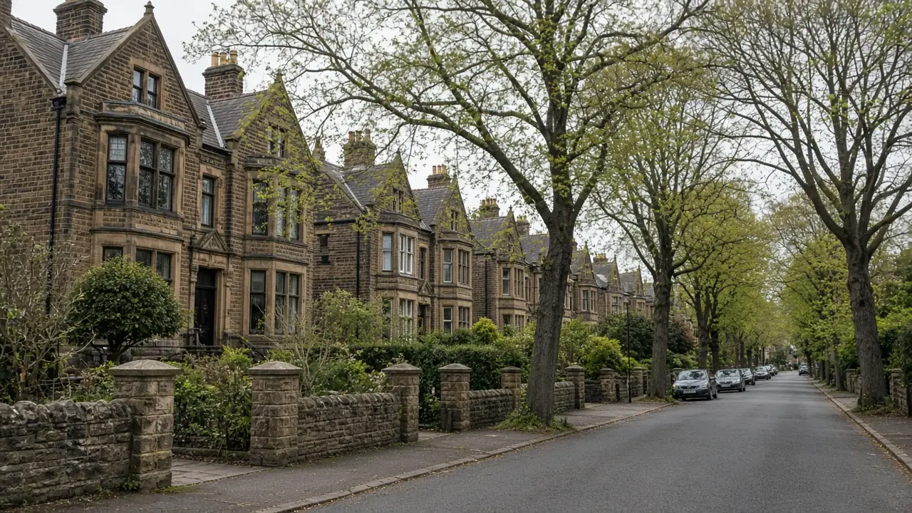 Example image: wide tree-lined avenue of stone villas in Harrogate